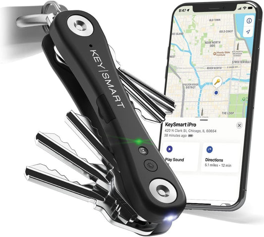 KeySmart Pro & iPro- Compact Key Holder w LED Light & Tile Smart Technology, Track Your Lost Keys & Phone, works with Apple Find My App