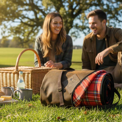 Jacaru 8003 Oilskin Picnic Blanket — 125 x 145cm Water-Resistant Rug with Tartan Flannelette Lining — image 2