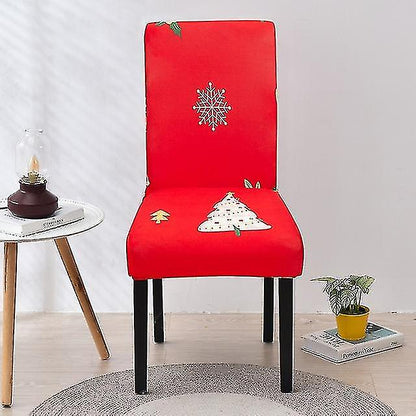 Anyhouz Chair Cover Bright Red White Christmas Tree Design with Anti-Dirt and Elastic Material for Dining Room Kitchen Wedding Hotel Banquet Restaurant