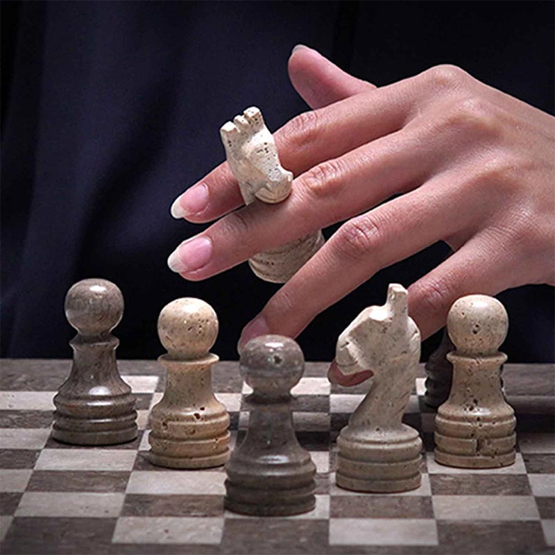 Marble Chess Set 30cm – Oceanic & Travertine