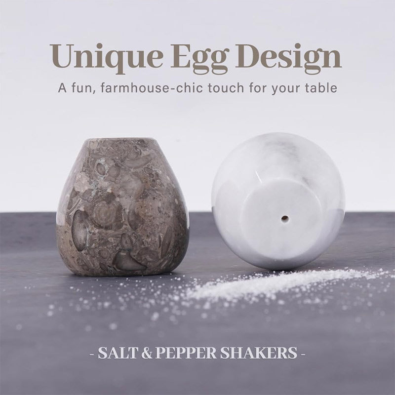 Marble Salt and Pepper Egg Shape Set of 2