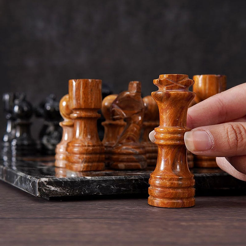 Marble Chess Set 30cm – Black Zebra & Red