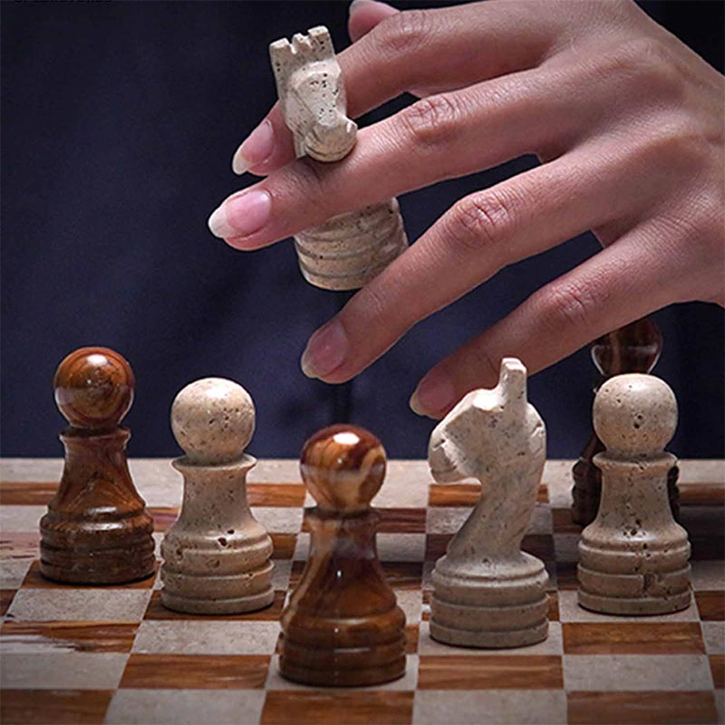 Marble Chess Set 30cm – Red & Travertine