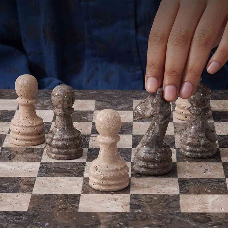 Marble Chess Set 38cm – Oceanic & Travertine