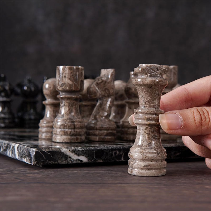 Marble Chess Set 30cm – Black Zebra & Oceanic
