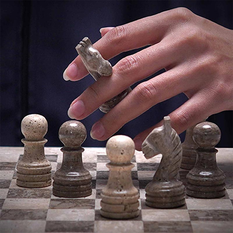Marble Chess Set 30cm – Oceanic & Travertine