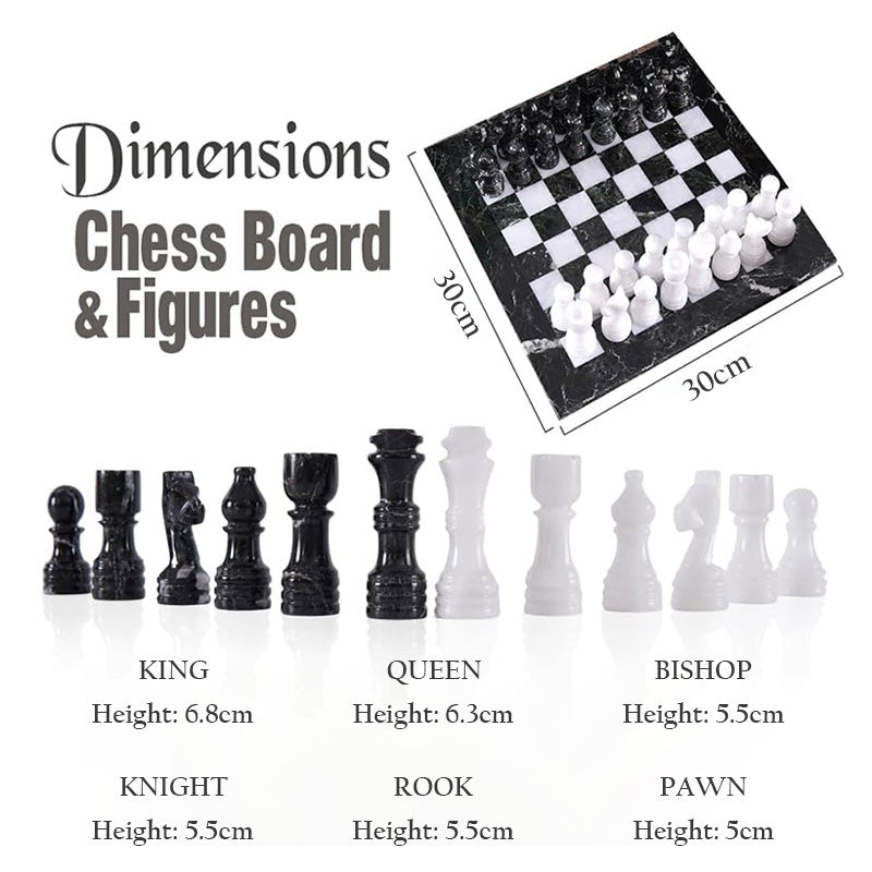 Marble Chess Set 30cm – Black Zebra & White