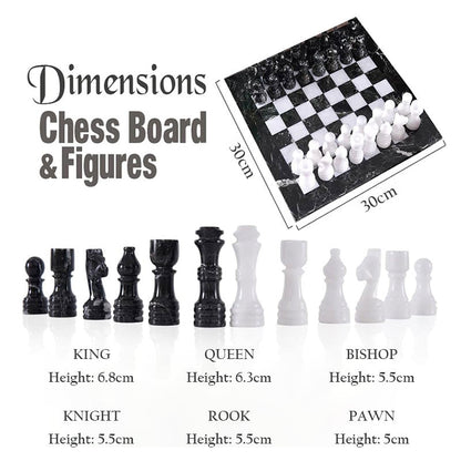 Marble Chess Set 30cm – Black Zebra & White