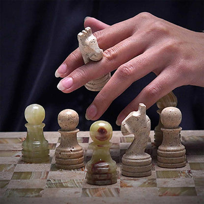 Marble Chess Set 30cm – Green & Travertine