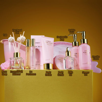Luxury Pink Rose Bath and Body Set, 18pc Birthday Spa Kit