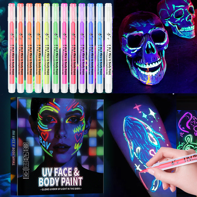 UV Glow Face & Body Paint Markers Set — Halloween Party Kit 15