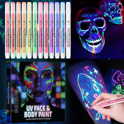 UV Glow Face & Body Paint Markers Set — Halloween Party Kit 15