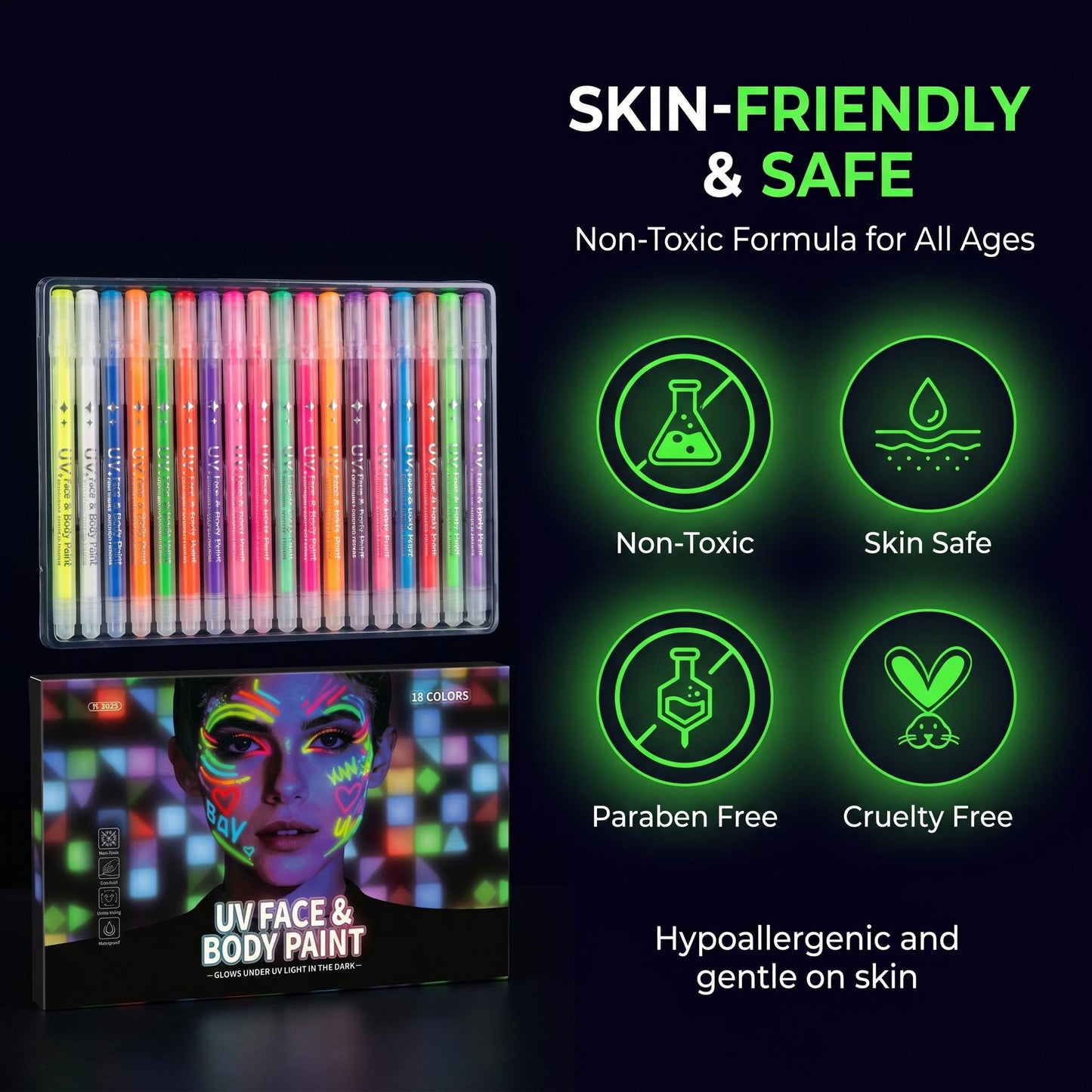 UV Glow Face & Body Paint Markers Set — Halloween Party Kit 10