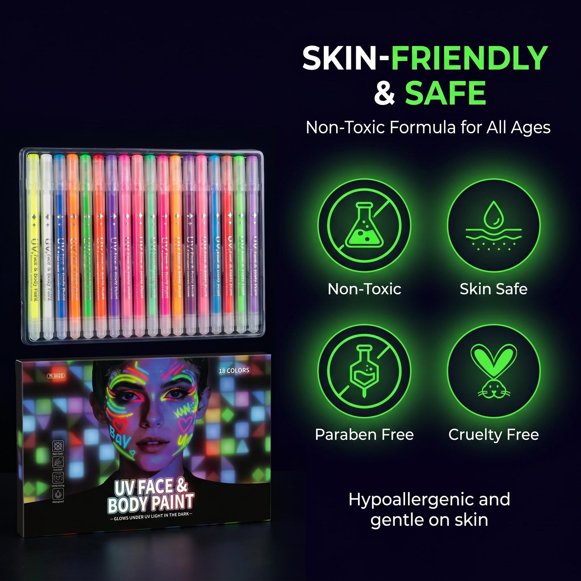 UV Glow Face & Body Paint Markers Set — Halloween Party Kit 10