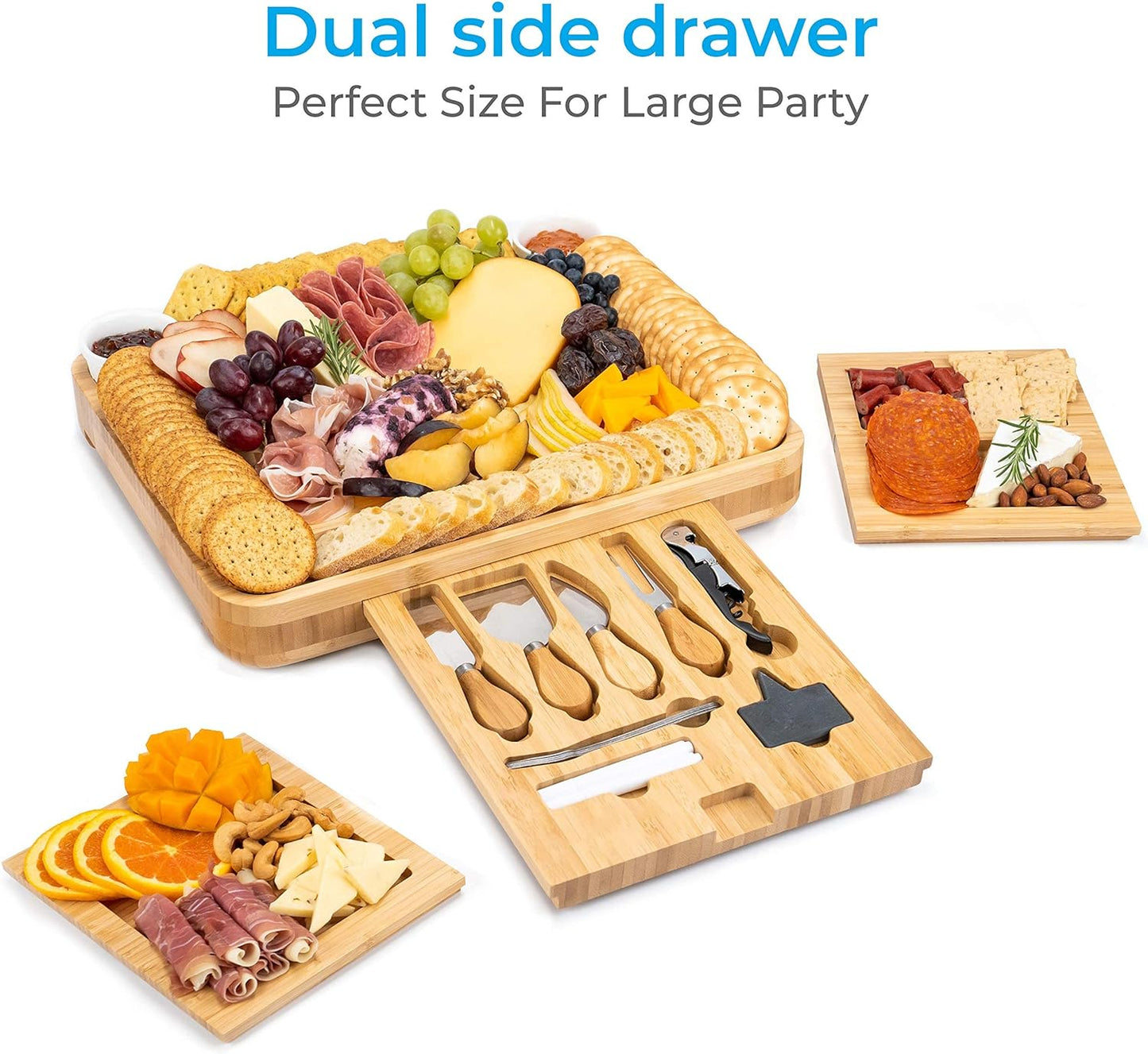 Bamboo Cheese Board & Knife Set – Large Charcuterie Board with Accessories Perfect Housewarming Gift for Women, Couples, Weddings & Bridal Showers | Entertain in Style
