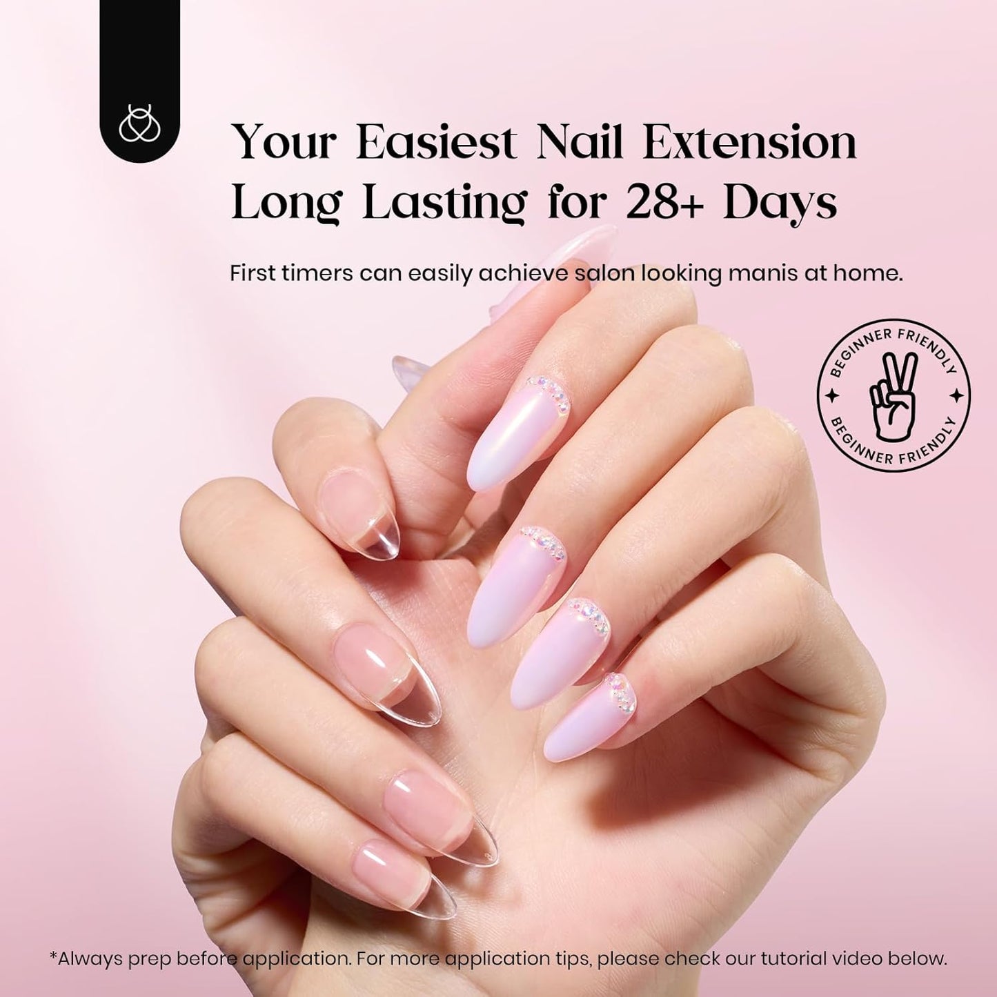 Beetles Easy Gel Tips Nail Extension Kit, 2 In 1 Nail Glue Gel Base Coat with Pre-shaped Medium Almond Nails and UV LED Nail Lamp Acrylic Nail Clipper for DIY Manicure