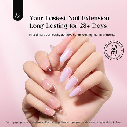 Beetles Easy Gel Tips Nail Extension Kit, 2 In 1 Nail Glue Gel Base Coat with Pre-shaped Medium Almond Nails and UV LED Nail Lamp Acrylic Nail Clipper for DIY Manicure