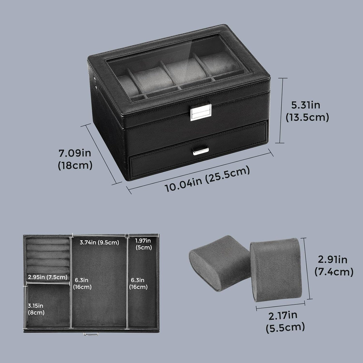 ProCase Watch & Jewelry Box with Drawer for Men -Black