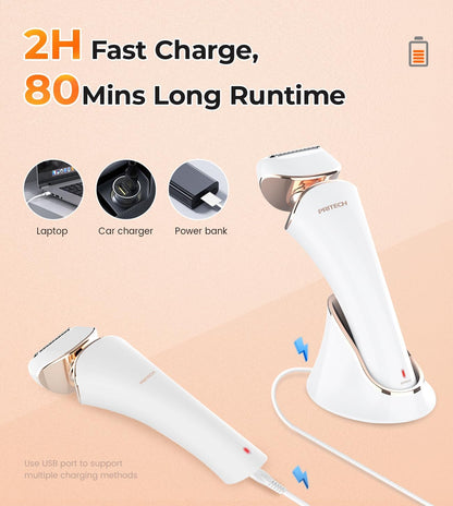 Women,Ladies Shaver,Lady Razor for Legs,Arm,Underarm,Bikini,USB Rechargeable Razor Wet&Dry Cordless for Woman by PRITECH