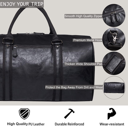 seyfocnia Oversized Duffle Travel Bag Waterproof Leather Wee