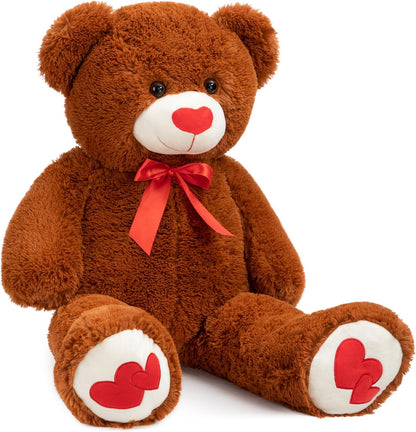 HollyHOME Big Teddy Bear Stuffed Animal Large Bear Plush with Red Heart for Girlfriend and Kids Valentine's Day 36 inch Chocolate