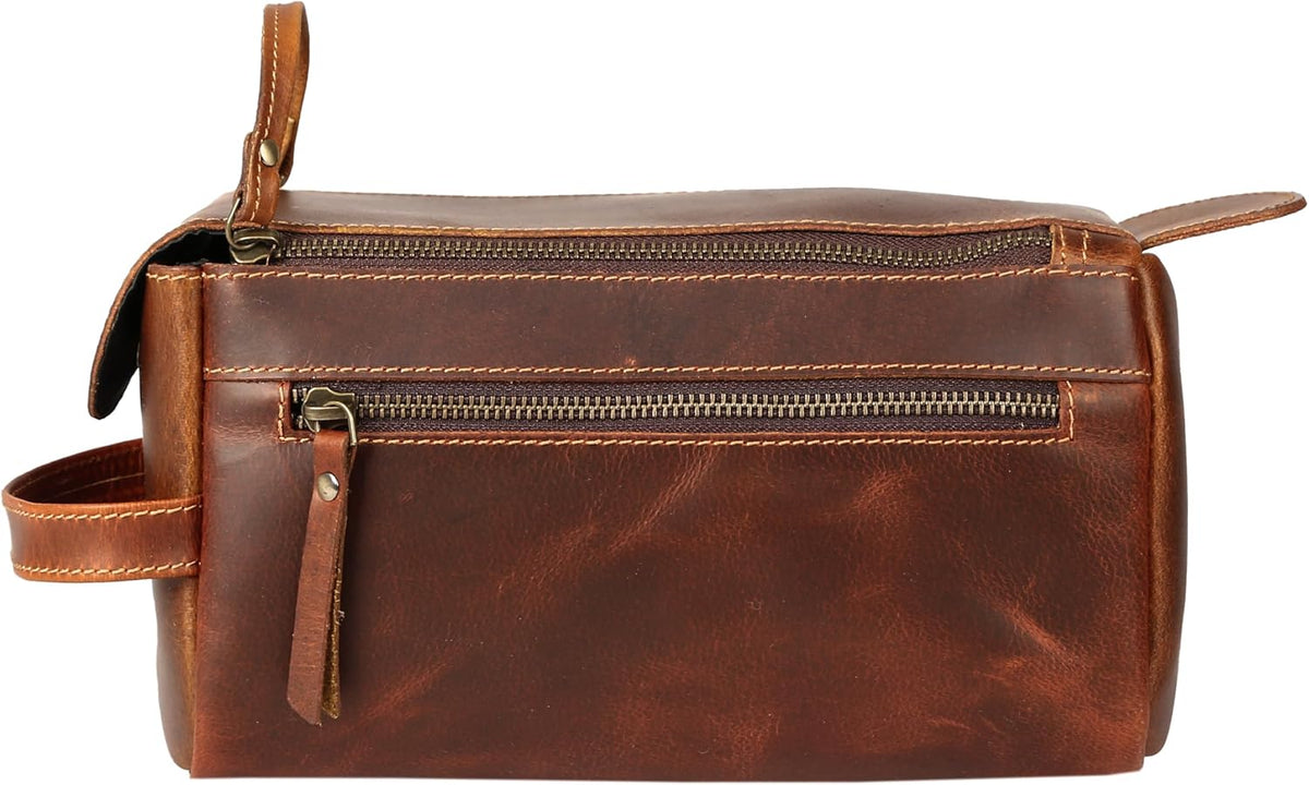 KomalC Premium Buffalo Leather Unisex Toiletry Bag Travel Do