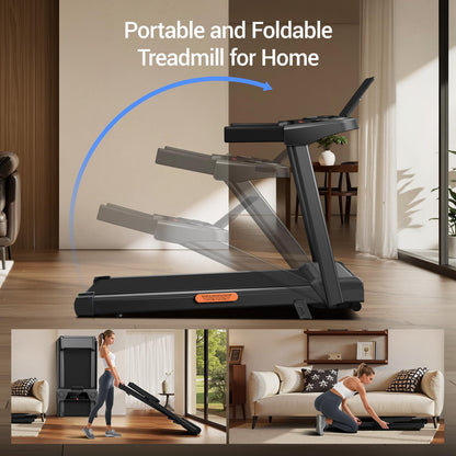 10% Incline Treadmill with Handle for Home and Office, Foldable Treadmills with 265 Lbs Weight Capacity, 2.5HP Quiet Walking Pad Treadmill, Three LED Screen Display