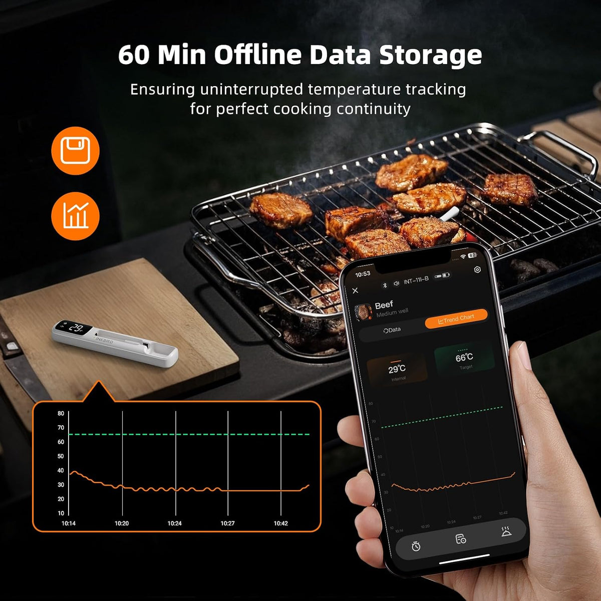 INKBIRD Mini Wireless Meat Thermometer INT-11I-B Bluetooth B