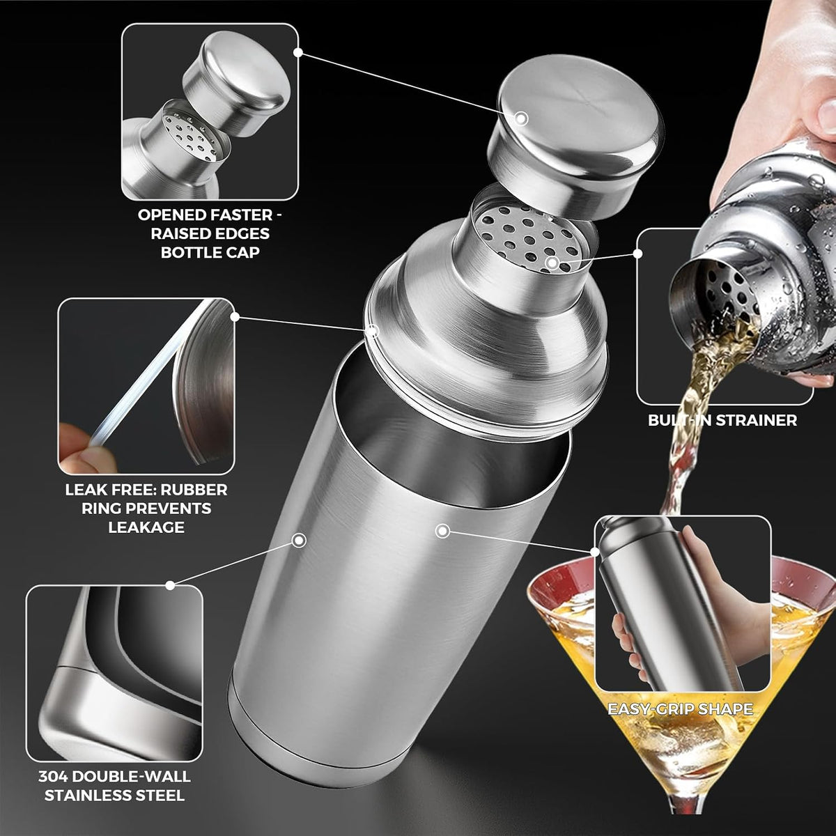 YARRAMATE 8-Pcs 24 oz Cocktail Shaker Set with Built-in Stra
