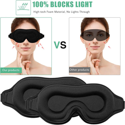 Sleep Mask for Men & Women, 2 Pack 3D Contoured Eye Mask for Sleeping with Adjustable Strap, BeeVines Molded Night Eye Sleep Mask Blindfold, Soft Breathable Eye Shade Cover for Travel Yoga Nap