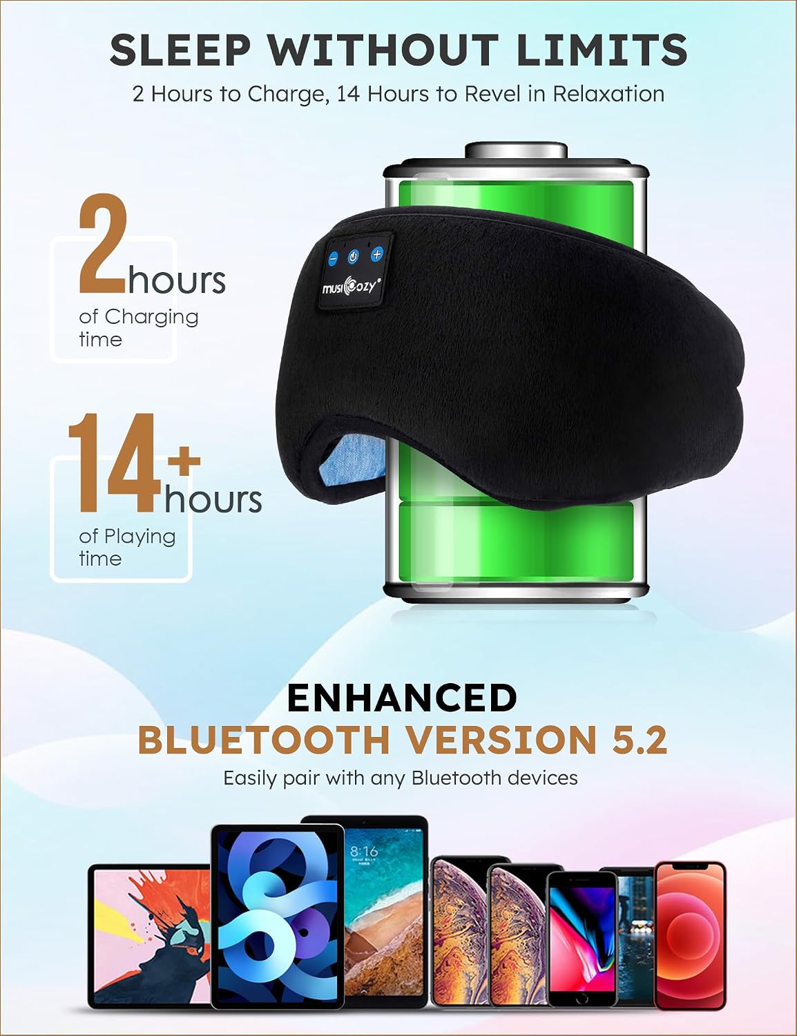 MUSICOZY Sleep Headphones Bluetooth 5.4 Headband Sleeping He
