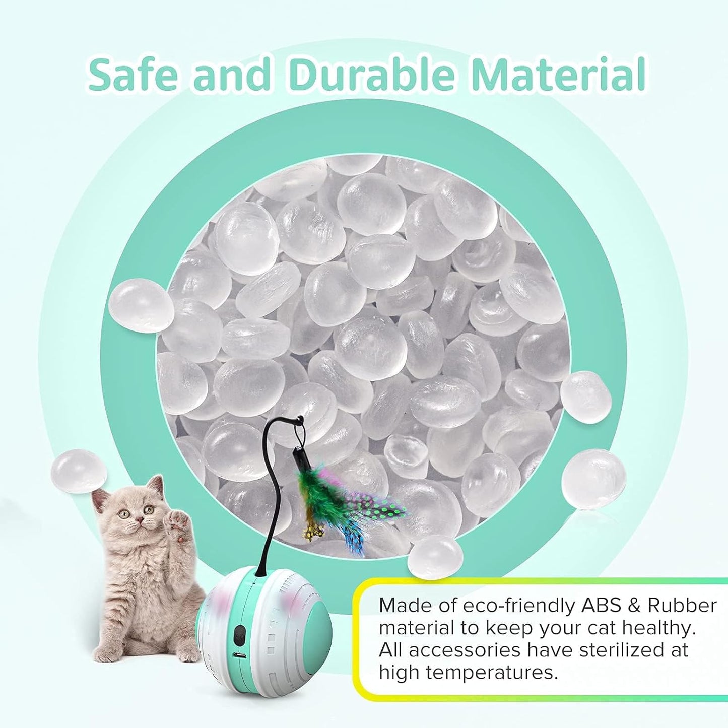 Interactive Cat Toys, 360 Degree Self Rotating Feather Robotic Cat Ball, USB Rechargeable Electric Kitten Toys with LED Lights and Funny Bird Sound for Indoor Cats/Pets