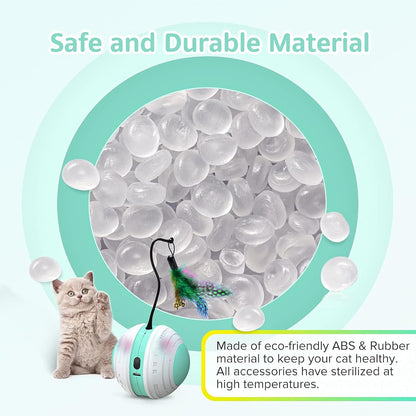 Interactive Cat Toys, 360 Degree Self Rotating Feather Robotic Cat Ball, USB Rechargeable Electric Kitten Toys with LED Lights and Funny Bird Sound for Indoor Cats/Pets