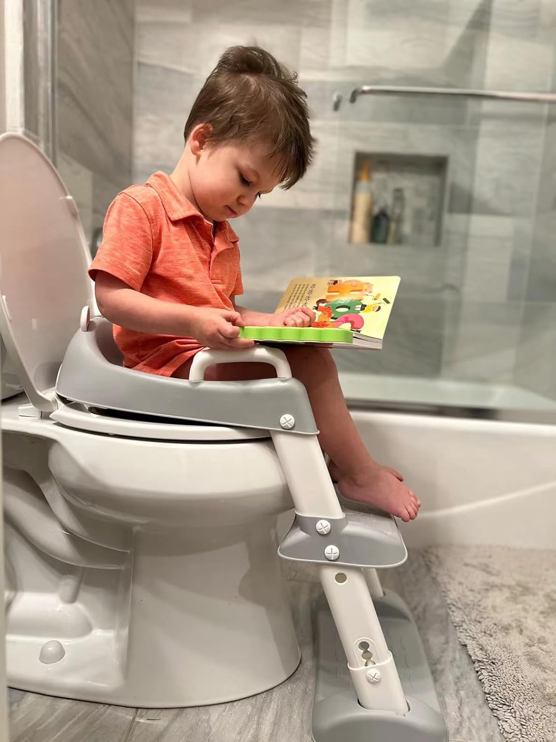 Toilet Potty Training Seat with Step Stool Ladder, Comfortable Safe Potty Seat with Anti-Slip Pads Ladder for Kids Boys Girls Toddlers (Grey)