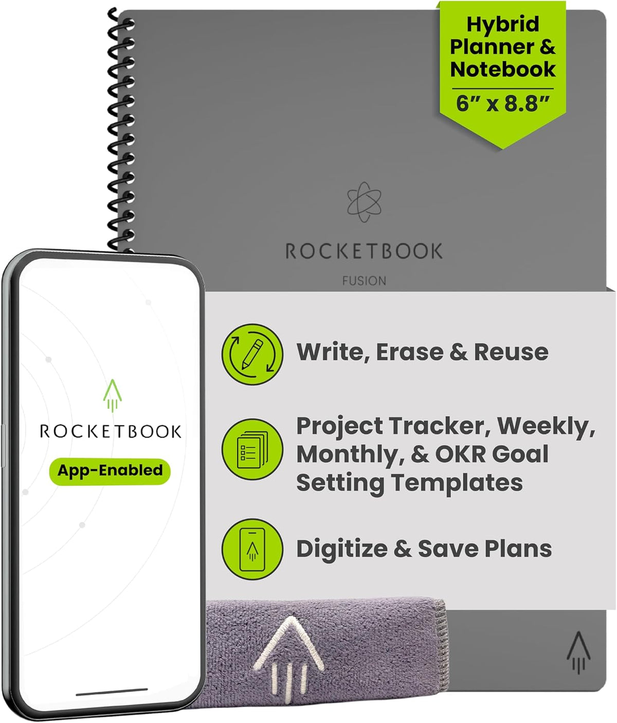 Rocketbook Fusion Smart Reusable Notebook- grey