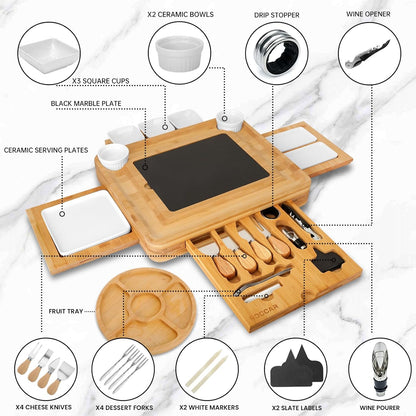 Roccar Cheese Board Birthday Gifts for Women-Bamboo Cheese Boards and Knife Set,Extra Large Charcuterie Board Set & Accessories,Wedding Gifts for Couple,Serving Platter Tray for Wife,Engagement Gifts
