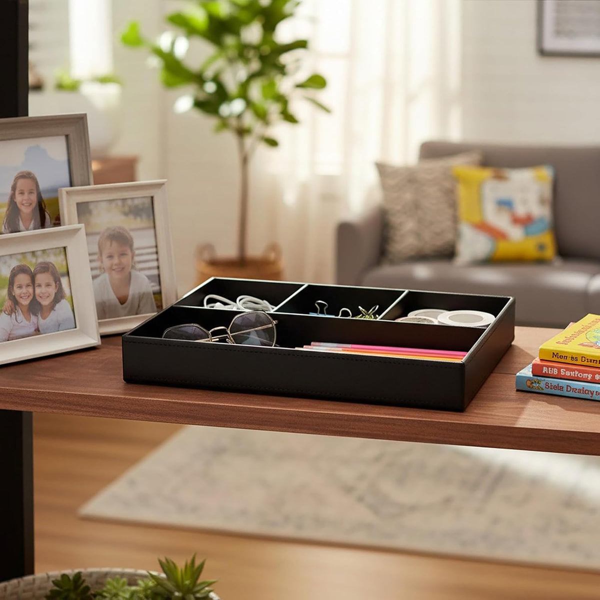 UnionBasic Flat 4-Slot Leather Desk Drawer Tray Stationery S