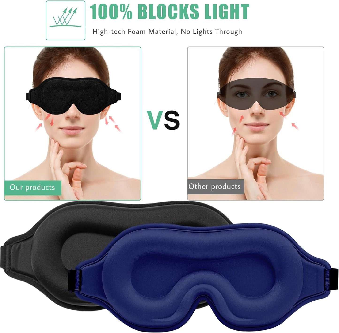Sleep Mask for Men & Women, 2 Pack 3D Contoured Eye Mask for Sleeping with Adjustable Strap, BeeVines Molded Night Eye Sleep Mask Blindfold, Soft Breathable Eye Shade Cover for Travel Yoga Nap