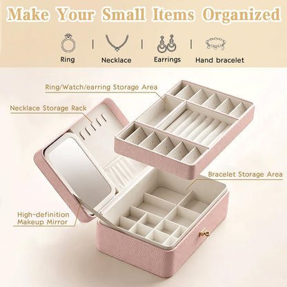 2-Layer LED Jewellery Box with Dimmable Mirror — Necklace Hanging Rail, Velvet-Lined Travel Organiser — image 23