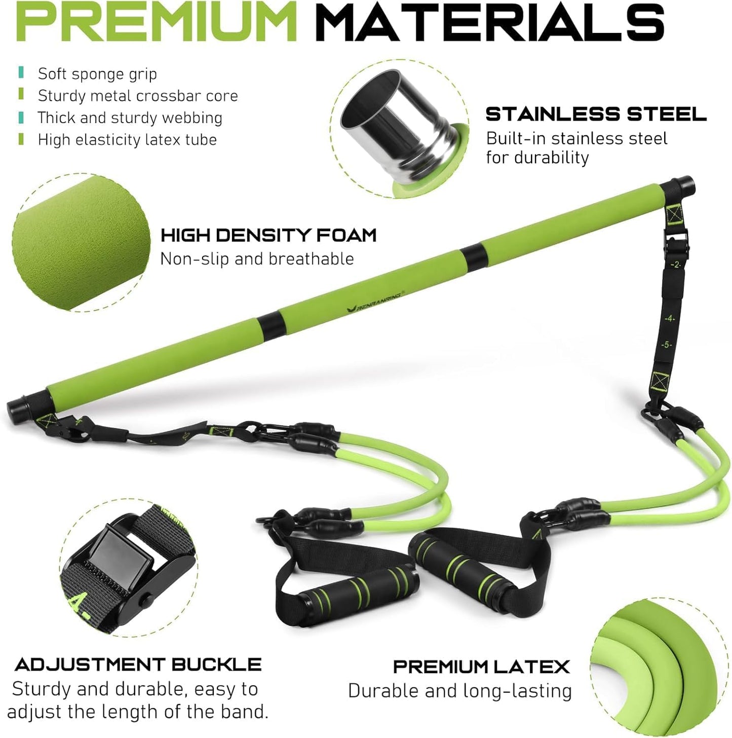 Pilates Bar Kit with Resistance Bands, Multifunctional Yoga Pilates Bar with Heavy-Duty Metal Adjustment Buckle for Women & Men, Home Gym Pilates Resistance Bar Kit forFull Body Workouts