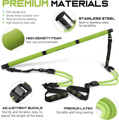 Pilates Bar Kit with Resistance Bands, Multifunctional Yoga Pilates Bar with Heavy-Duty Metal Adjustment Buckle for Women & Men, Home Gym Pilates Resistance Bar Kit forFull Body Workouts