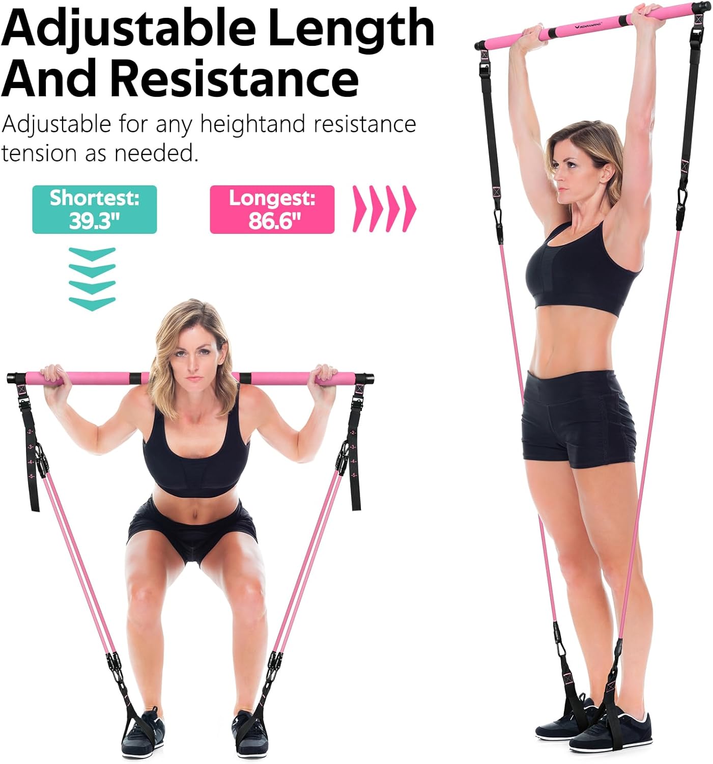 Pilates Bar Kit with Resistance Bands, Multifunctional Yoga Pilates Bar with Heavy-Duty Metal Adjustment Buckle for Women & Men, Home Gym Pilates Resistance Bar Kit forFull Body Workouts