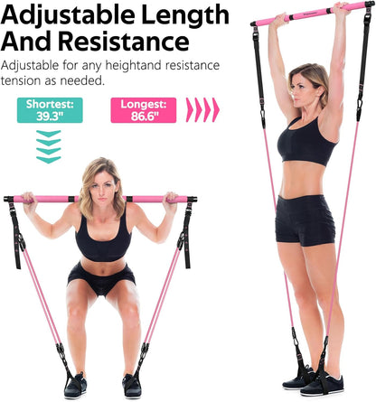 Pilates Bar Kit with Resistance Bands, Multifunctional Yoga Pilates Bar with Heavy-Duty Metal Adjustment Buckle for Women & Men, Home Gym Pilates Resistance Bar Kit forFull Body Workouts
