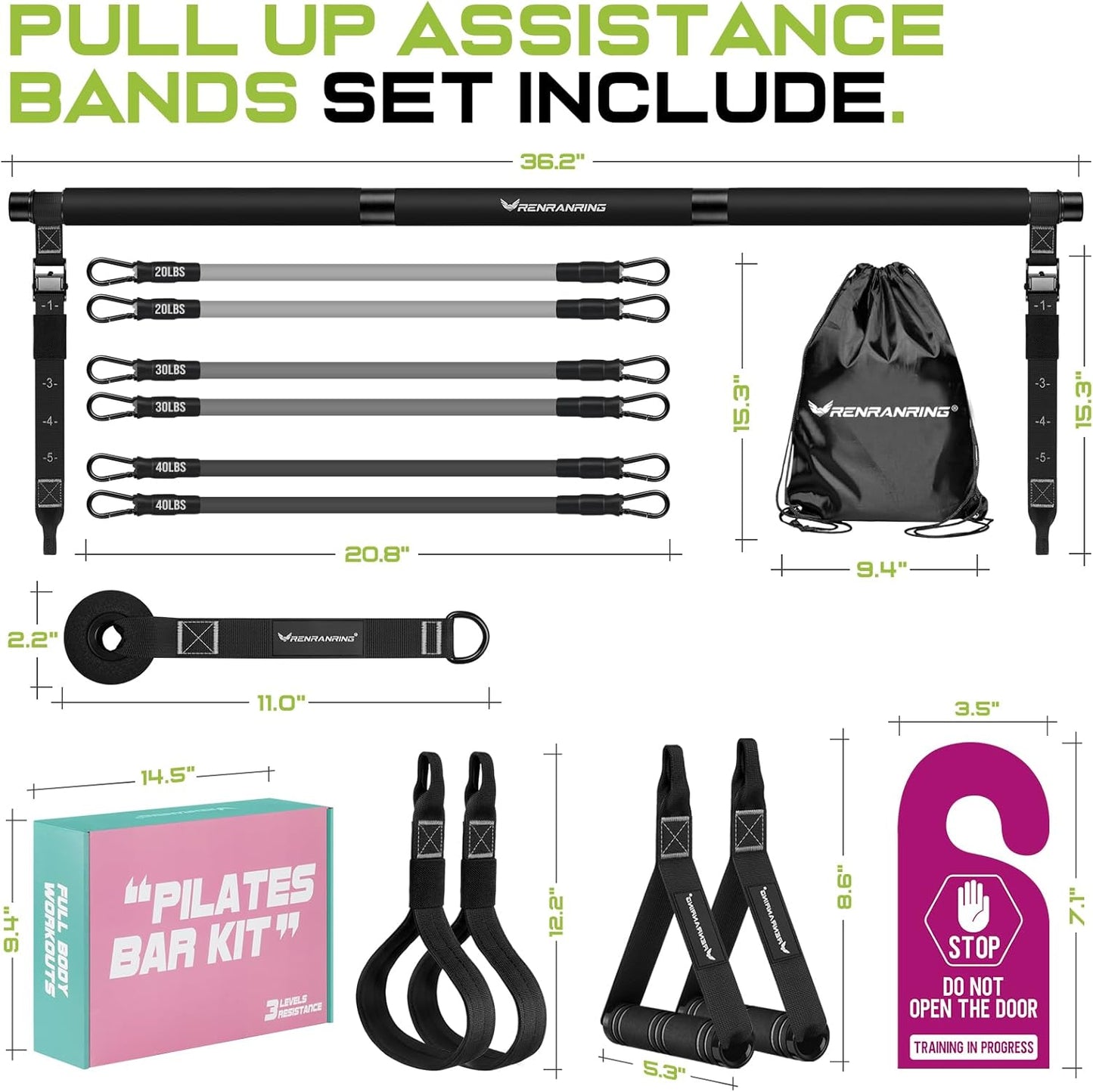 Pilates Bar Kit with Resistance Bands, Multifunctional Yoga Pilates Bar with Heavy-Duty Metal Adjustment Buckle for Women & Men, Home Gym Pilates Resistance Bar Kit forFull Body Workouts