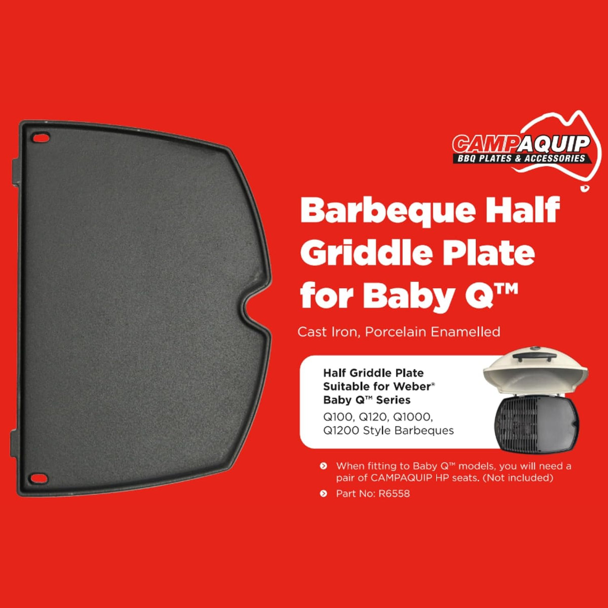 CAMPAQUIP Half Griddle Plate Fits Weber Baby Q Series Q100 Q
