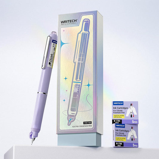 WRITECH Retractable Fountain Pen Set: Fine Nib Black Ink Pre