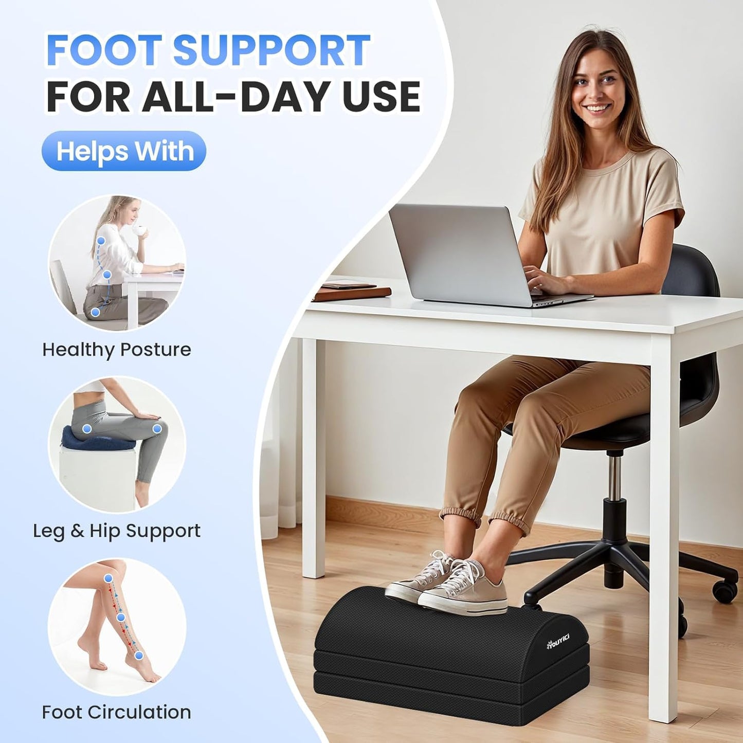Foot Rest for Under Desk at Work, Gaming Accessories Foot Stool with 3 Adjustable Heights, Memory Foam Foot Rest Cushion Ergonomic Footrest for Office, Home and Car