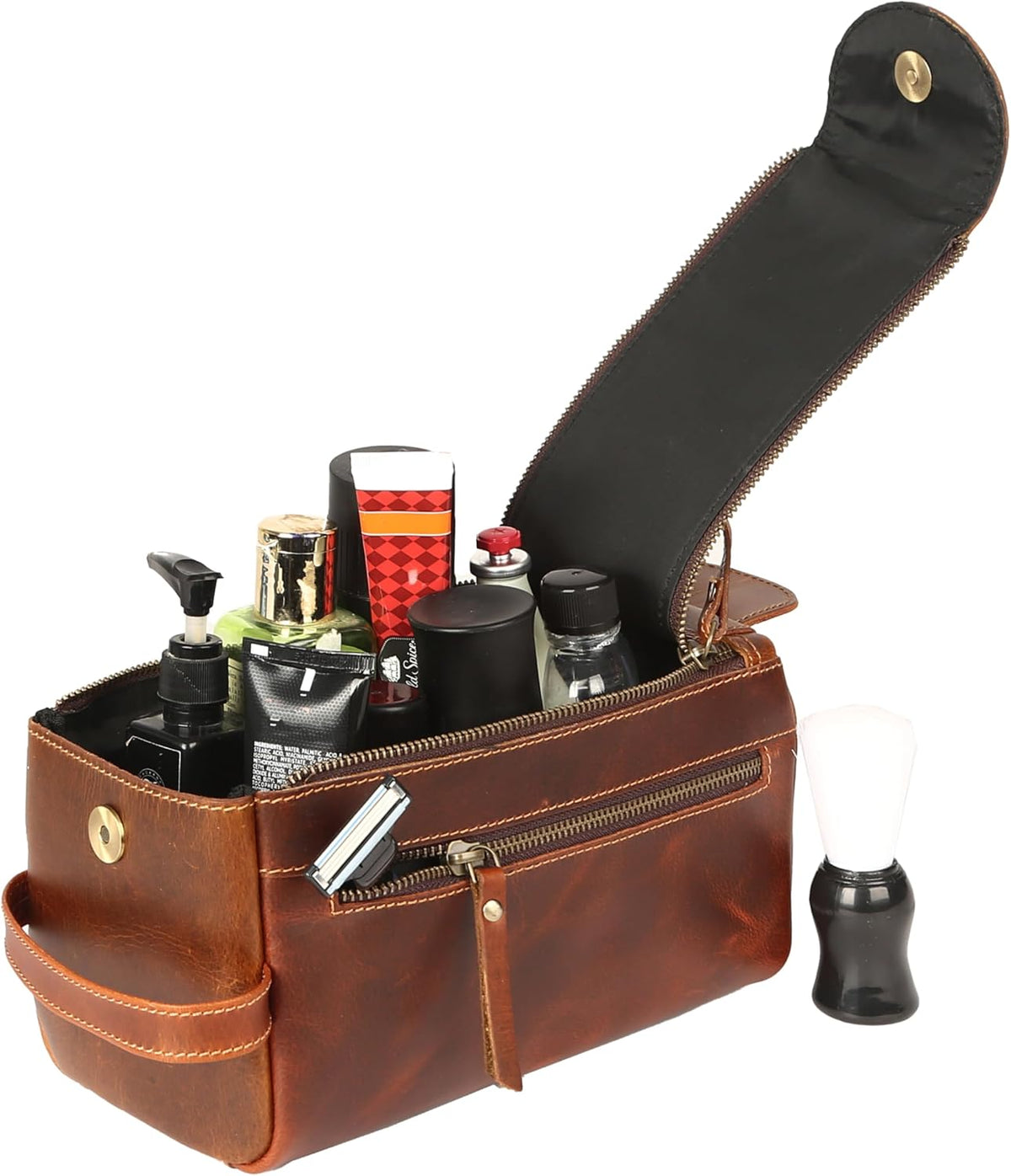 KomalC Premium Buffalo Leather Unisex Toiletry Bag Travel Do