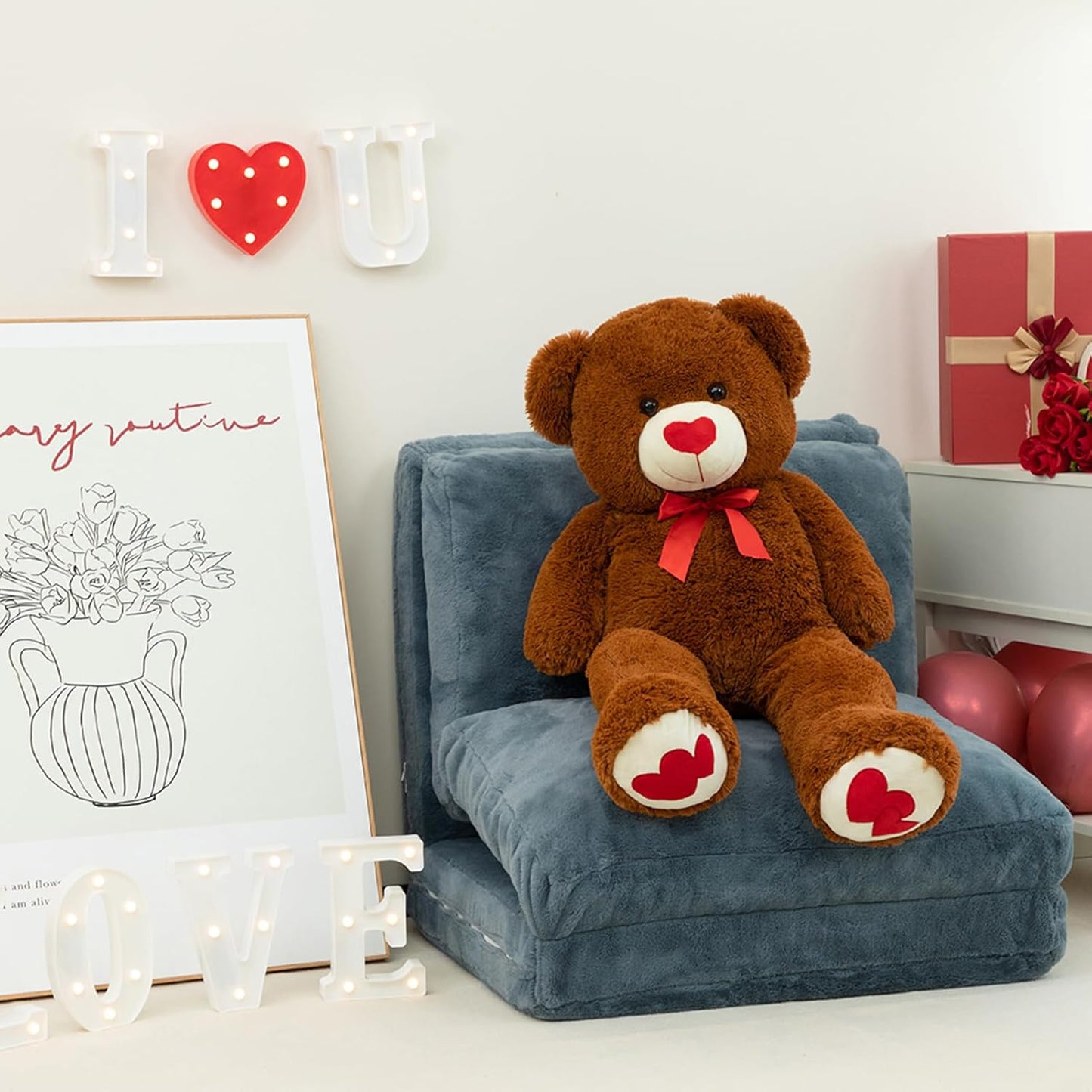 HollyHOME Big Teddy Bear Stuffed Animal Large Bear Plush with Red Heart for Girlfriend and Kids Valentine's Day 36 inch Chocolate