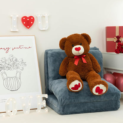 HollyHOME Big Teddy Bear Stuffed Animal Large Bear Plush with Red Heart for Girlfriend and Kids Valentine's Day 36 inch Chocolate